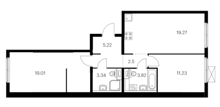 2-комнатная квартира 64.39 м², 9/12 эт., ЖК «Таллинский парк»